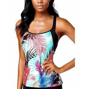 NWT Jag 32D/DD Multi Tropical Crisscross Back Tankini Swim Top #87698